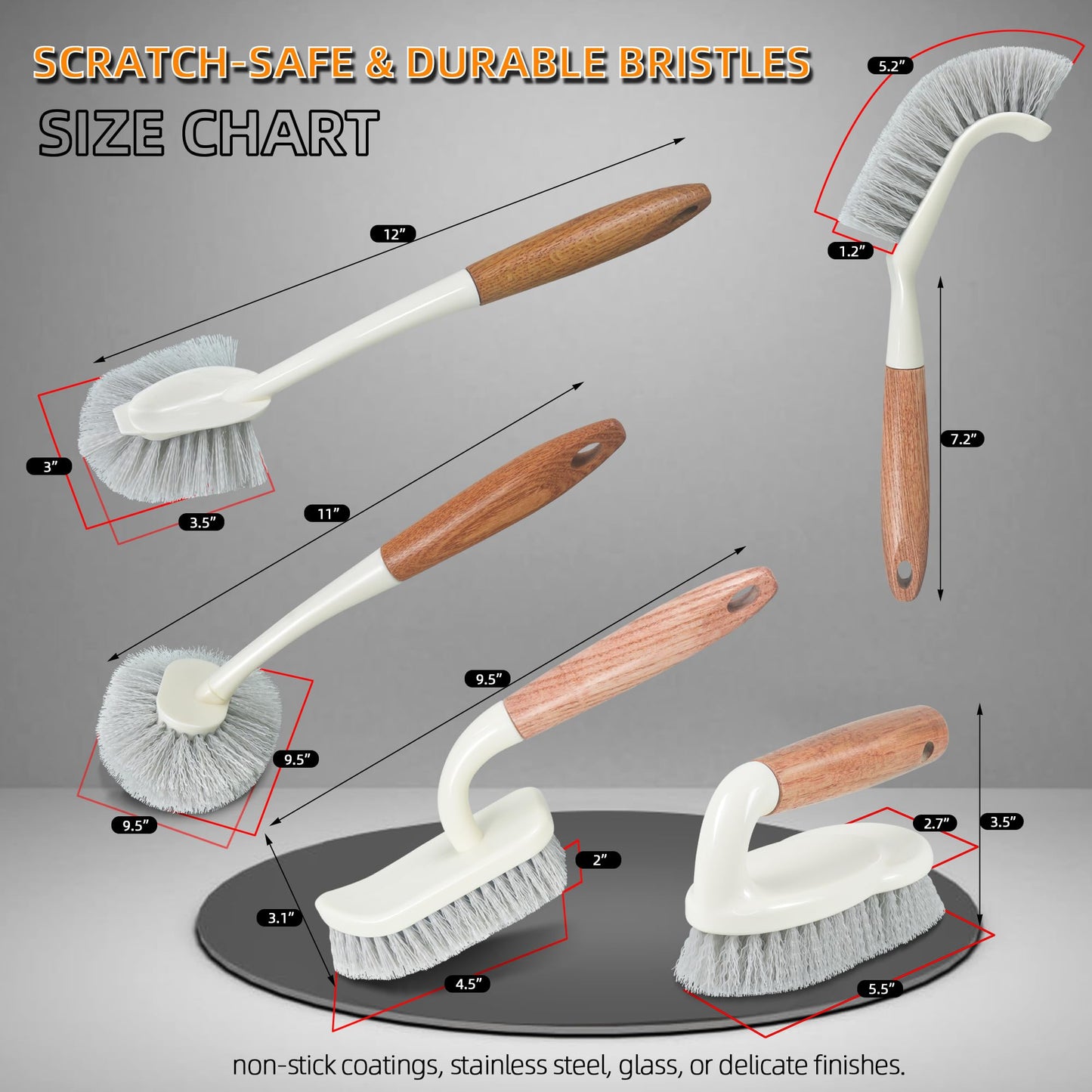 AttoShow 5-Pack Scrub Brushes Set with Wooden Handles – view 2