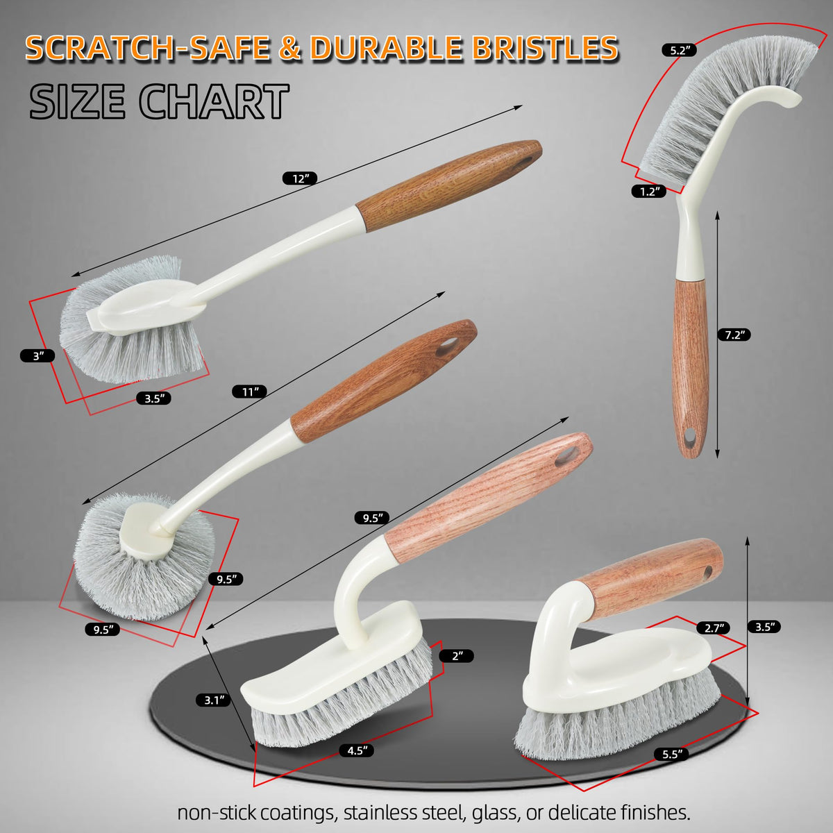 AttoShow 5-Pack Scrub Brushes Set with Wooden Handles – view 2