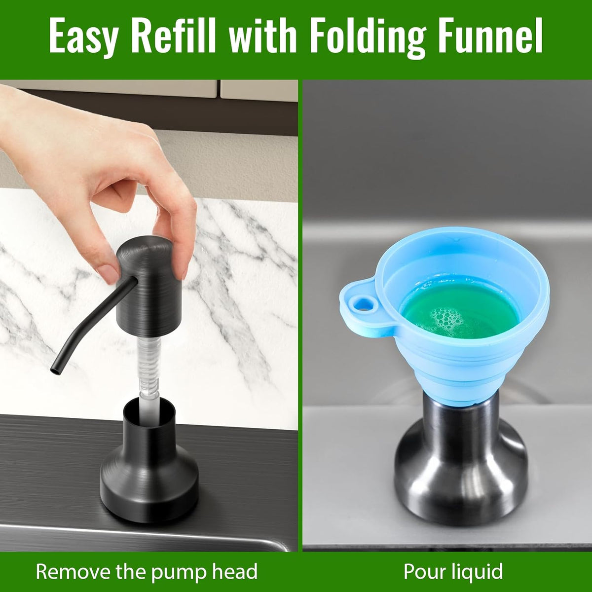 Soap Dispenser for Kitchen Sink, Kitchen Sink Soap Dispenser with 17 OZ Bottle, Refill from The Top