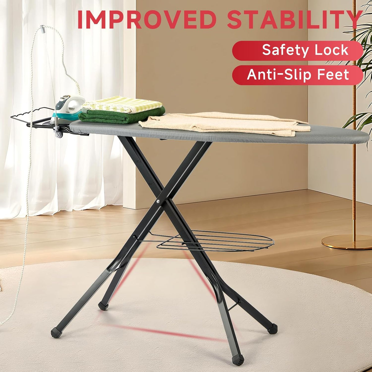 Extra Wide Full Size Ironing Board 57" L X18 W, Multifunctional Sturdy Ironing Board with Iron