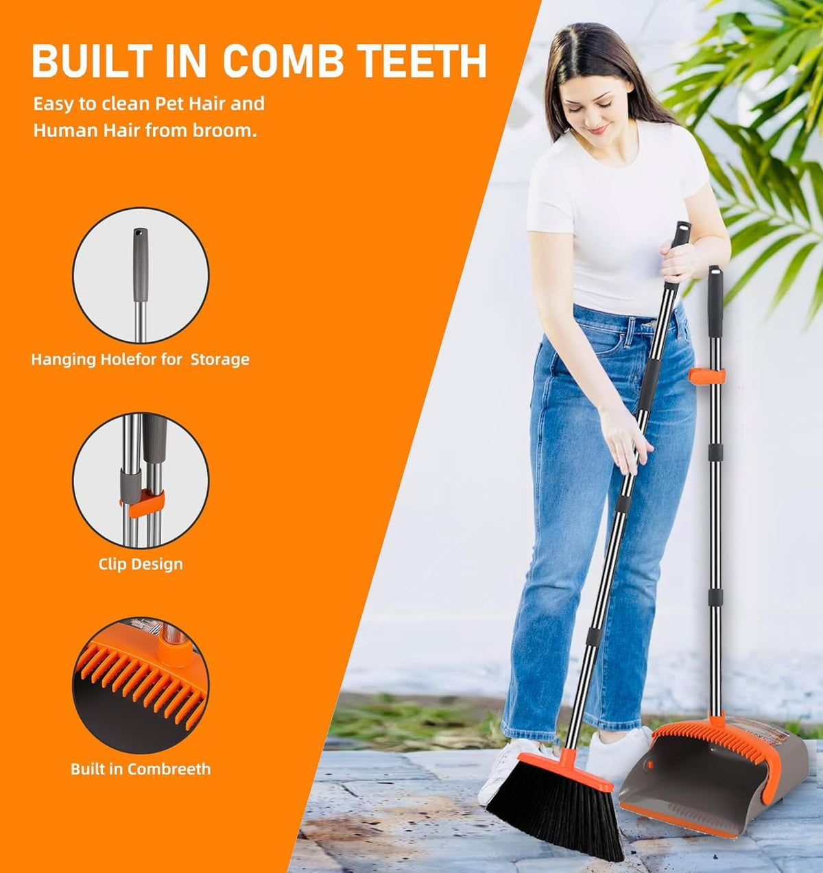 2-Pack is More economical，Upgraded Upright Broom and Dustpan Combo with 52" Long Handle, Dustpan