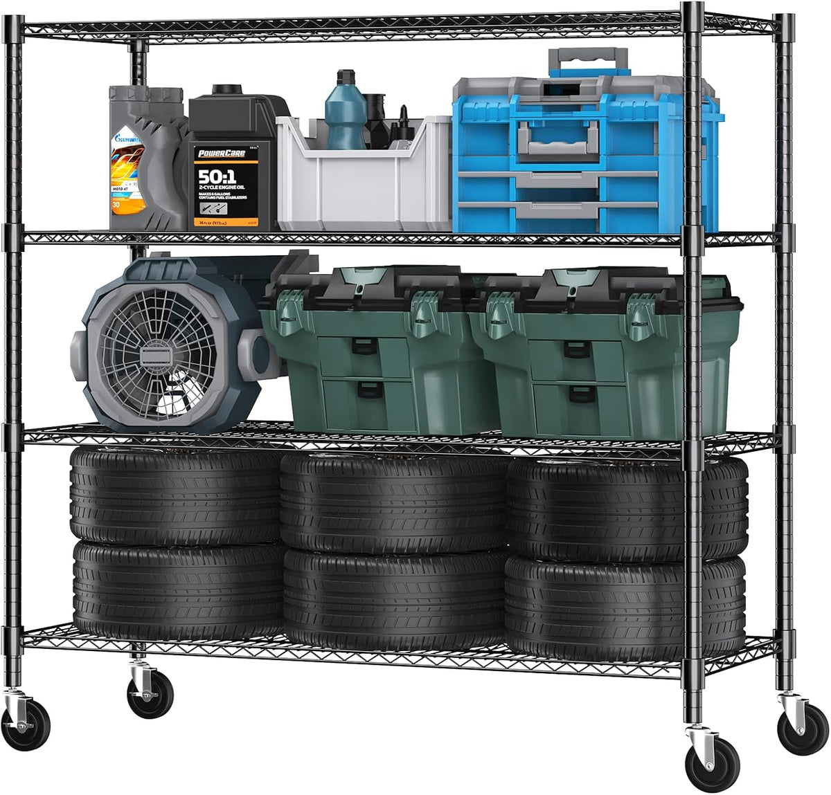 Himimi 72" H Storage Shelves 4 Tier Metal Shelving Adjustable Wire Shelf with Wheels, Heavy Duty