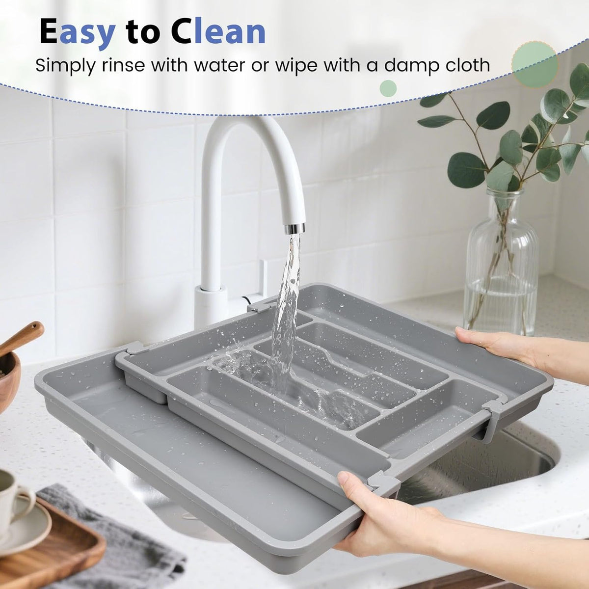Caperci Large Silverware Organizer for Kitchen Drawer & Utensils - Expandable Drawer Organizer for