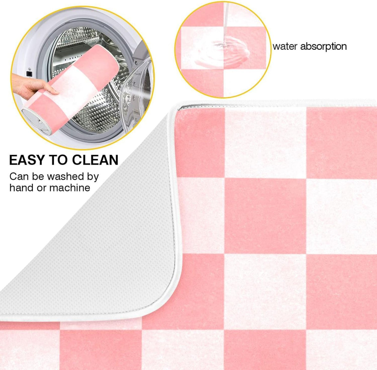 Buffalo Plaid Pink Dish Drying Mat for Kitchen Countertop 16x18 Chessboard Rectangle Small Drying