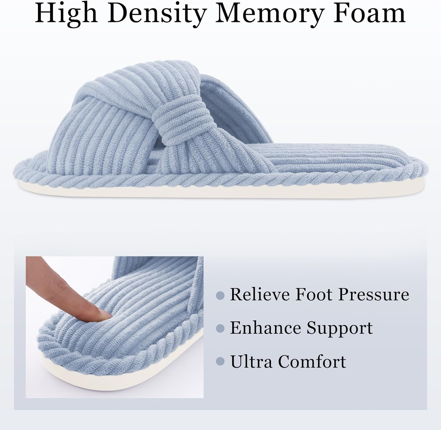 Evshine Summer House Slippers for Women Corduroy Cross Bow Indoor Slippers Open Toe Slip On Bedroom
