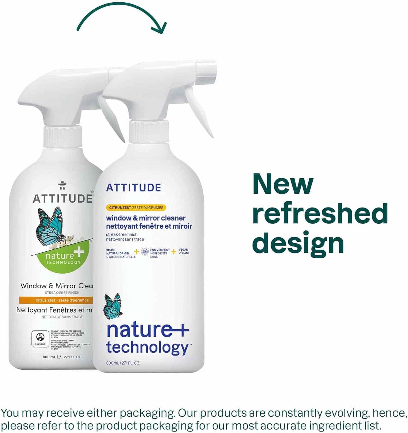 ATTITUDE Window & Mirror Cleaner, EWG Verified, Plant- & Mineral-Based, Vegan & Streak-Free Glass