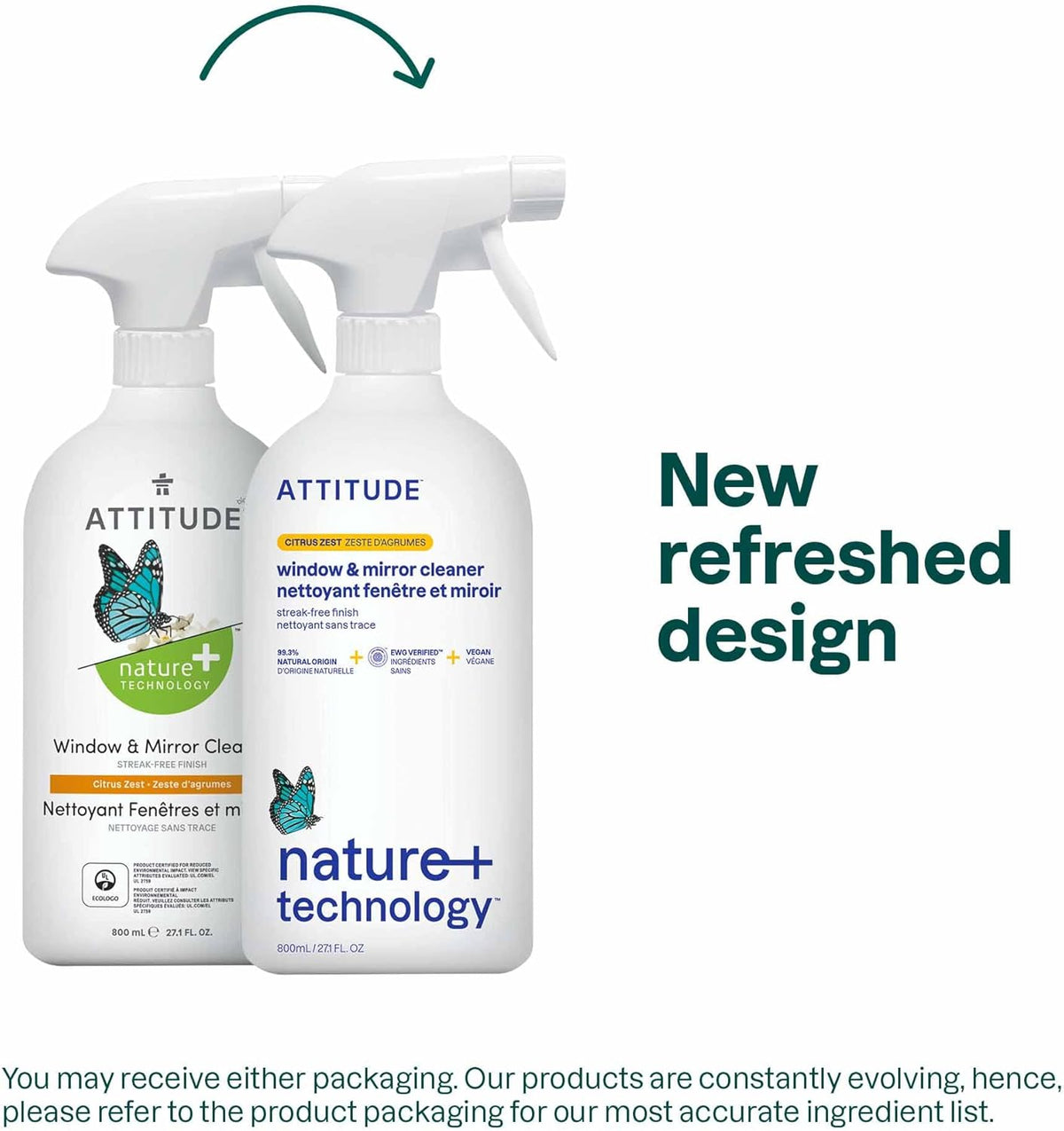 ATTITUDE Window & Mirror Cleaner, EWG Verified, Plant- & Mineral-Based, Vegan & Streak-Free Glass