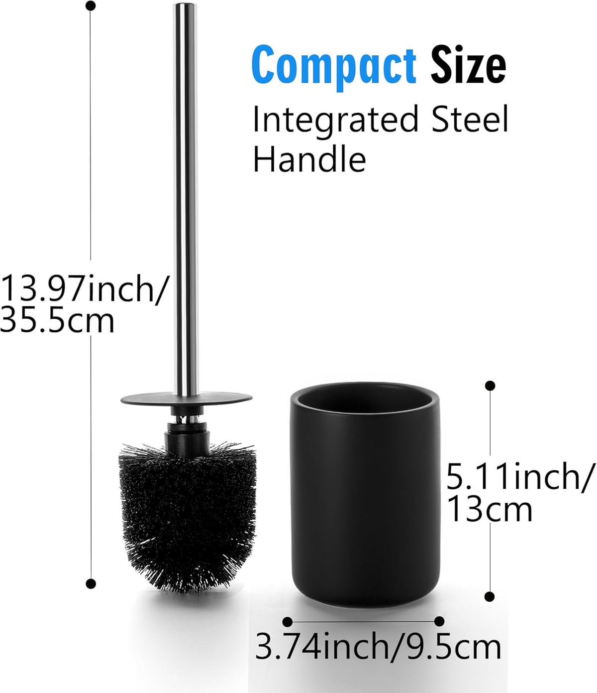 Ceramic Toilet Brush & Holder Set - Freestanding Deep-Cleaning Toilet Bowl Cleaner Brush, Stainless