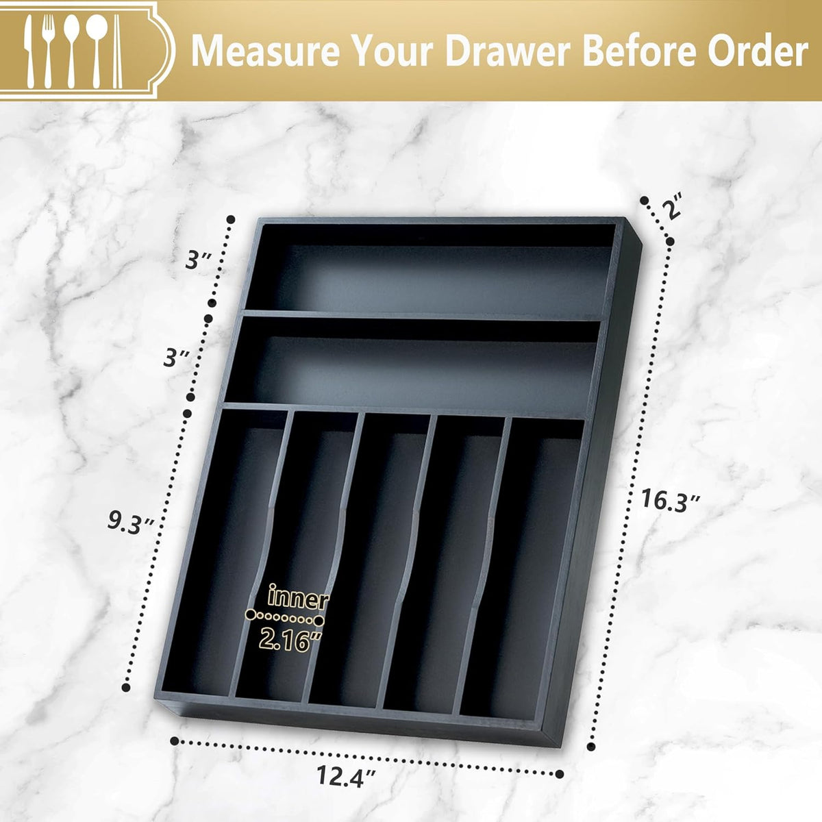 Silverware Organizer, 12.5 Inch Utensil Organizer Kitchen Drawer Organizer Bamboo Silverware Holder