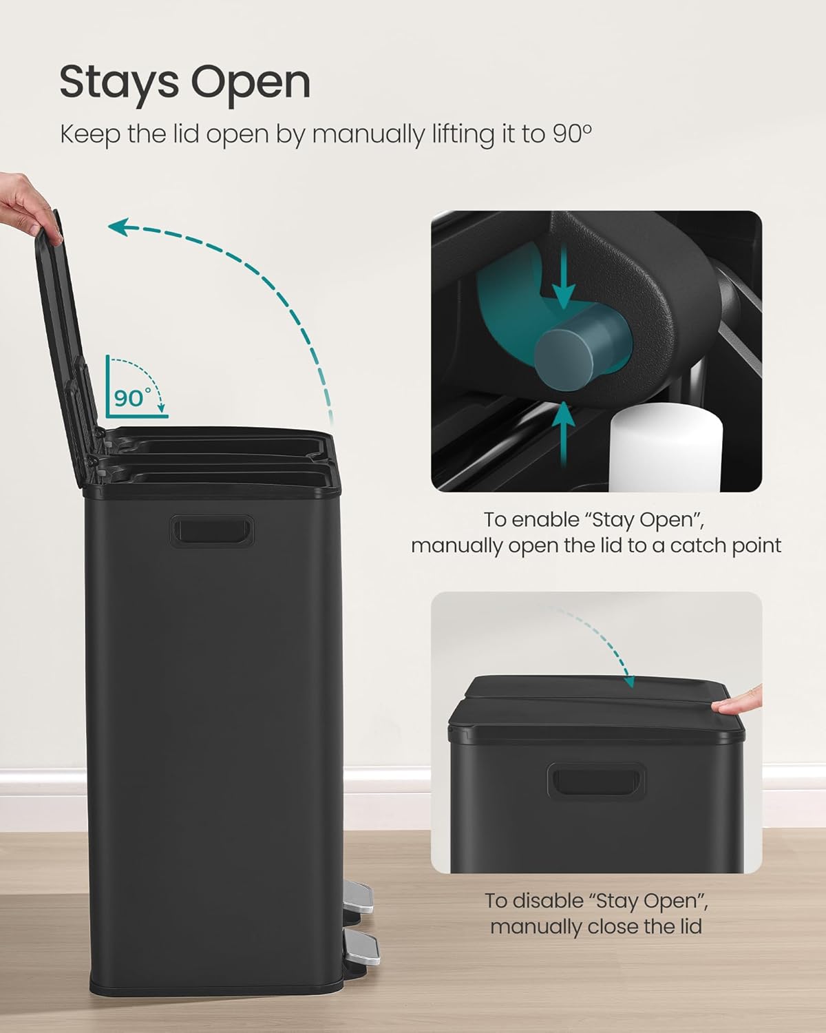SONGMICS Trash Can, 2 x 8 Gallon (2 x 30 L) Dual-Compartment Garbage Can with Soft-Close Lid, Pedal