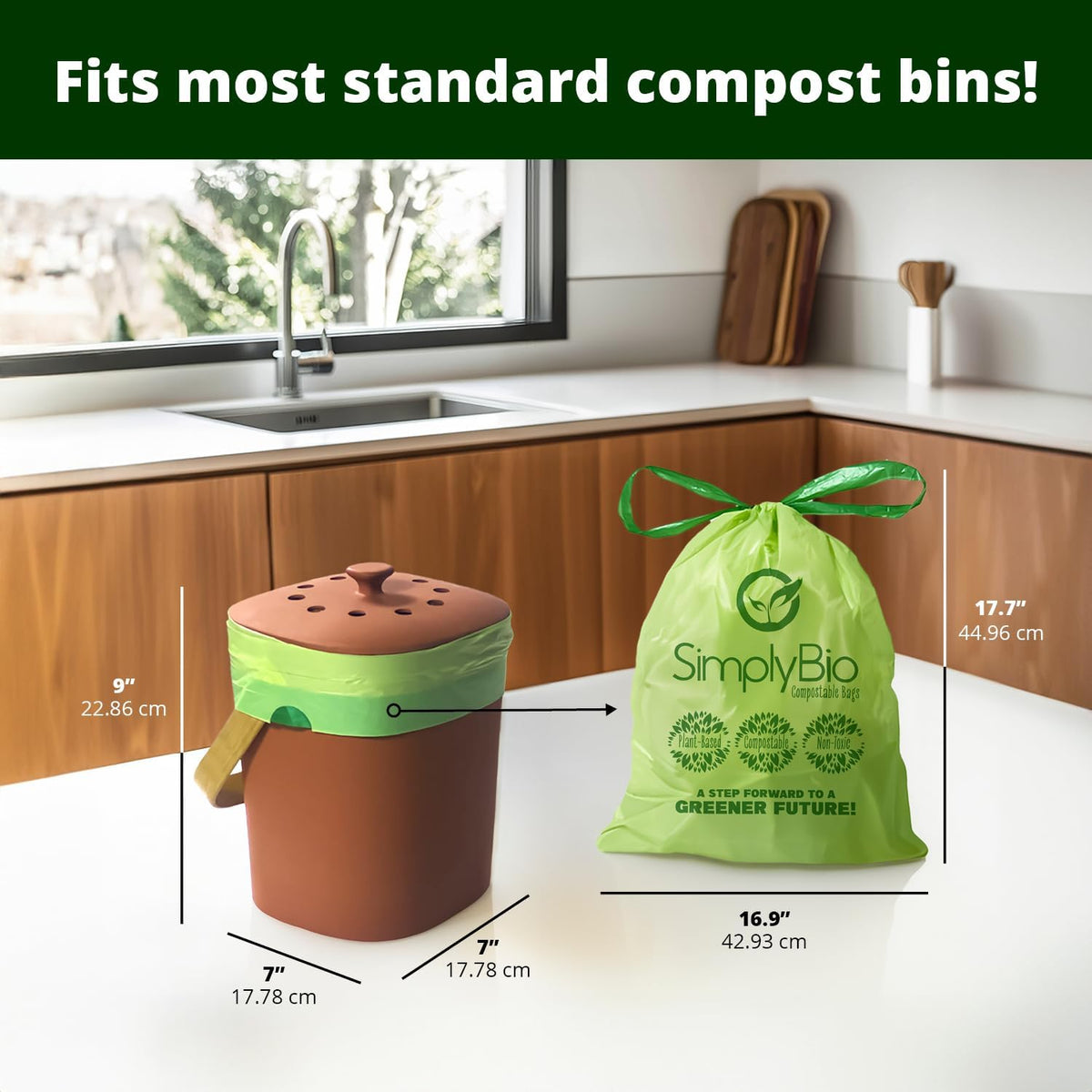 Simply Bio 3 Gallon Compostable Trash Bags Liners Drawstring, Heavy Duty Extra Thick 1 Mil, 11.36