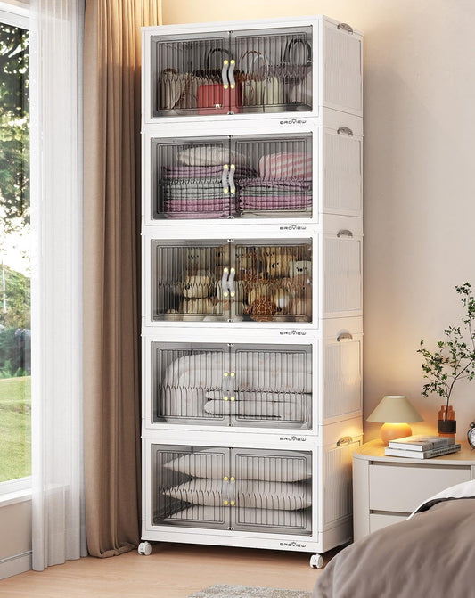 BROVIEW 400Qt Stackable Storage Bins with Lid, Extra Large Closet Organizer Collapsible Drawer