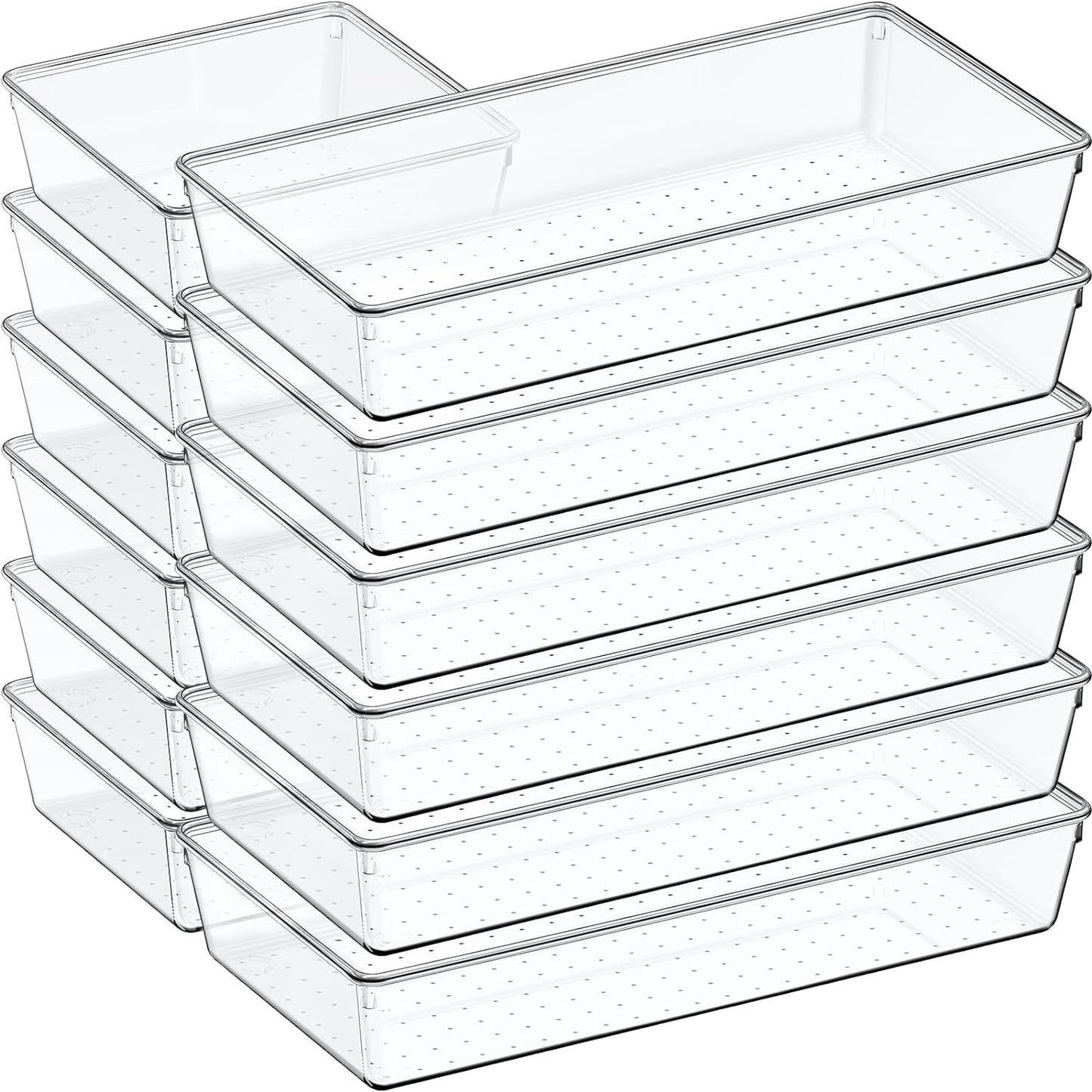 12 Pack Large Clear Plastic Drawer Organizer Set, Acrylic Bathroom Organizer Vanity Trays Dividers