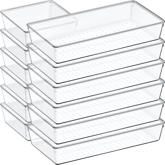 12 Pack Large Clear Plastic Drawer Organizer Set, Acrylic Bathroom Organizer Vanity Trays Dividers