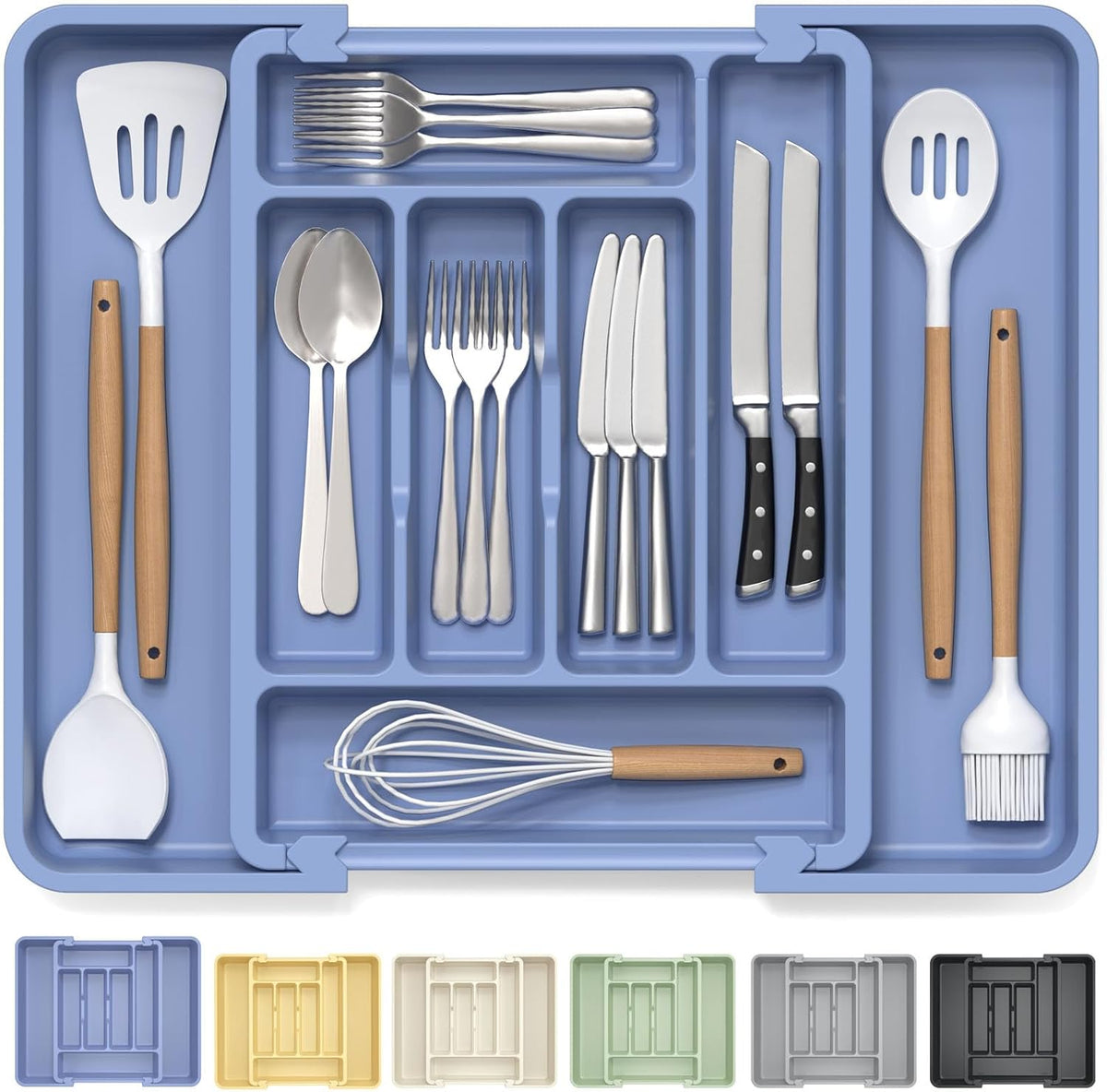 Caperci Large Silverware Organizer for Kitchen Drawer & Utensils - Expandable Drawer Organizer for