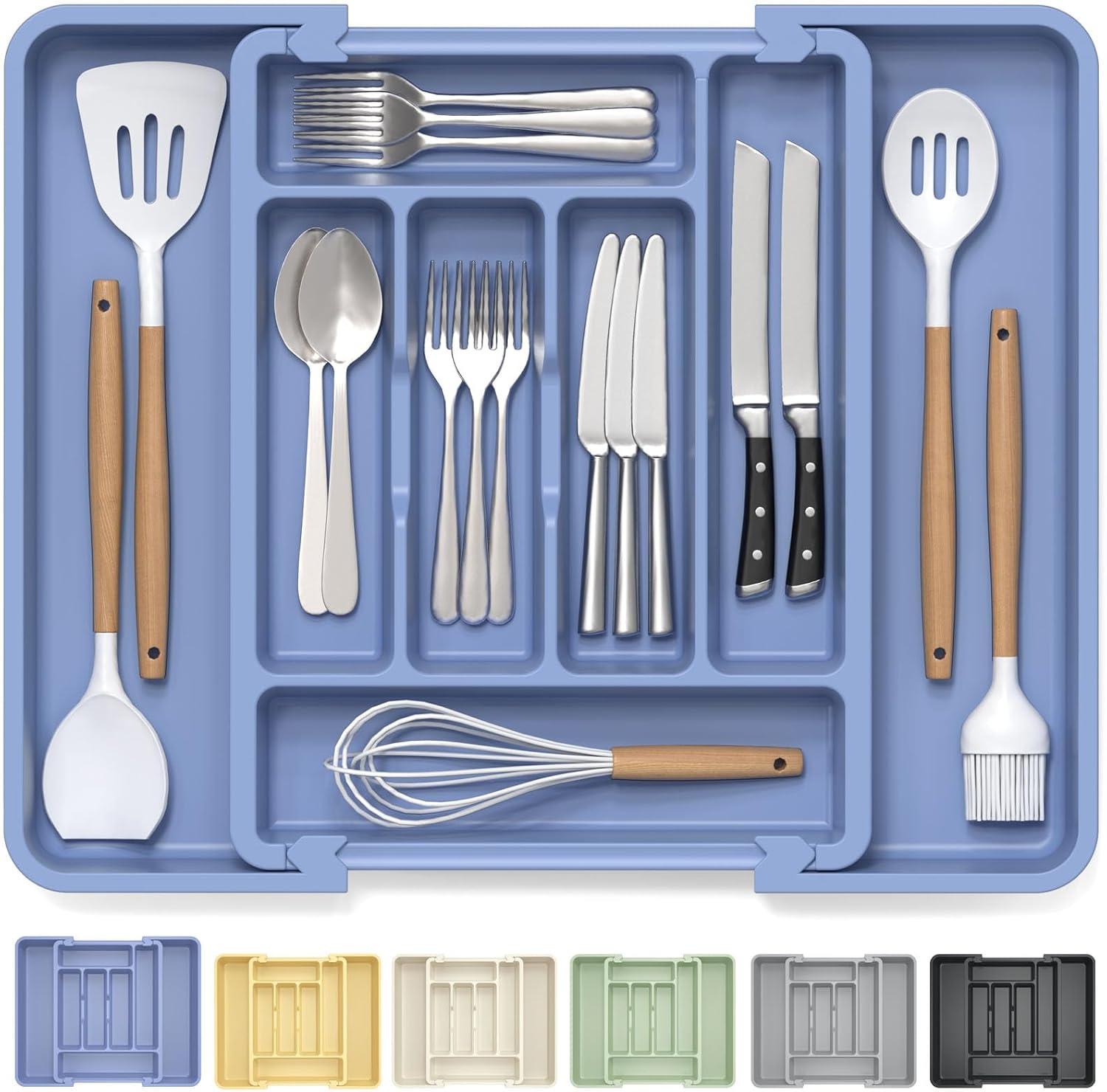 Caperci Large Silverware Organizer for Kitchen Drawer & Utensils - Expandable Drawer Organizer for