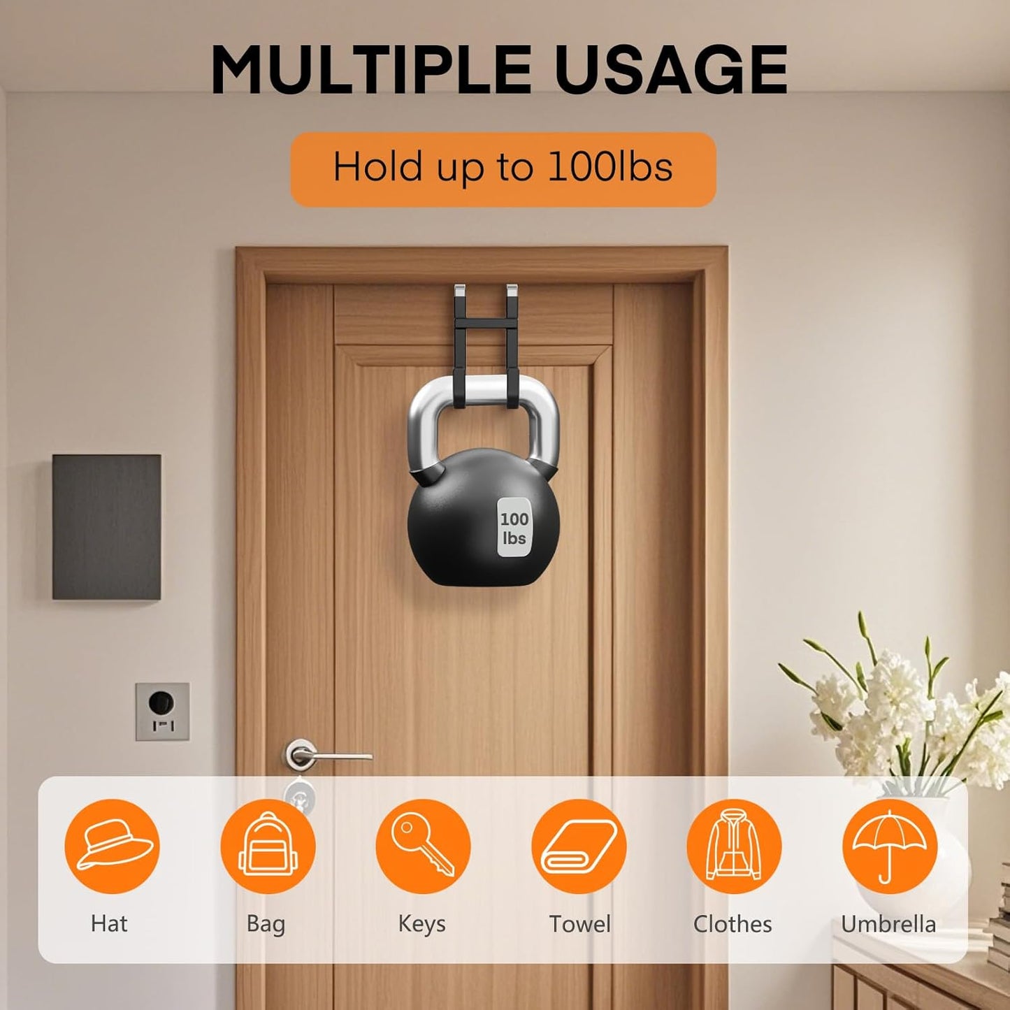 FYY Over The Door Hooks - 2 Pack Heavy Duty Dual-Hook Organizer Hanger with Non-Slip Rubber for