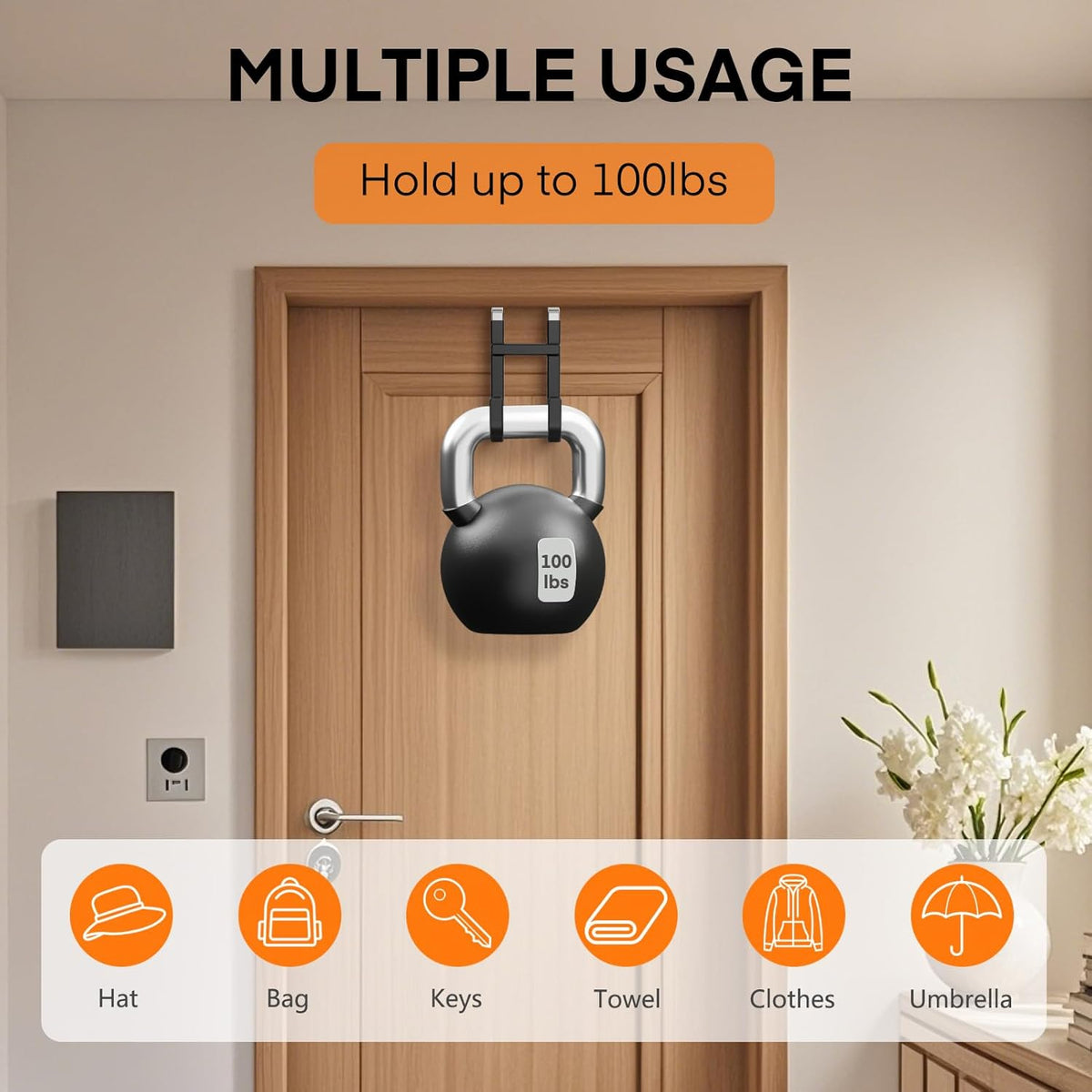 FYY Over The Door Hooks - 4 Pack Heavy Duty Dual-Hook Organizer Hanger with Non-Slip Rubber for
