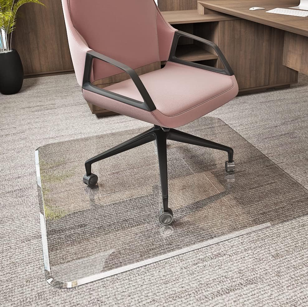 Glass Chair Mat with Exclusive Beveled Edge by Clearly Innovative 1/4” Thick Ultra-Clear Glass
