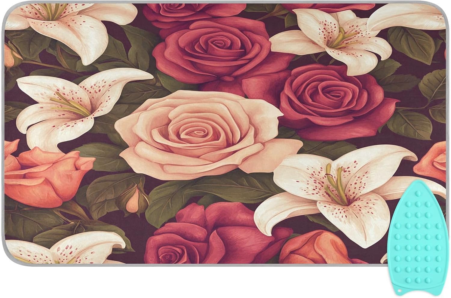Roses and Lily Flowers Ironing Mat Thickened Ironing Blanket Travel Portable Double-Side Using