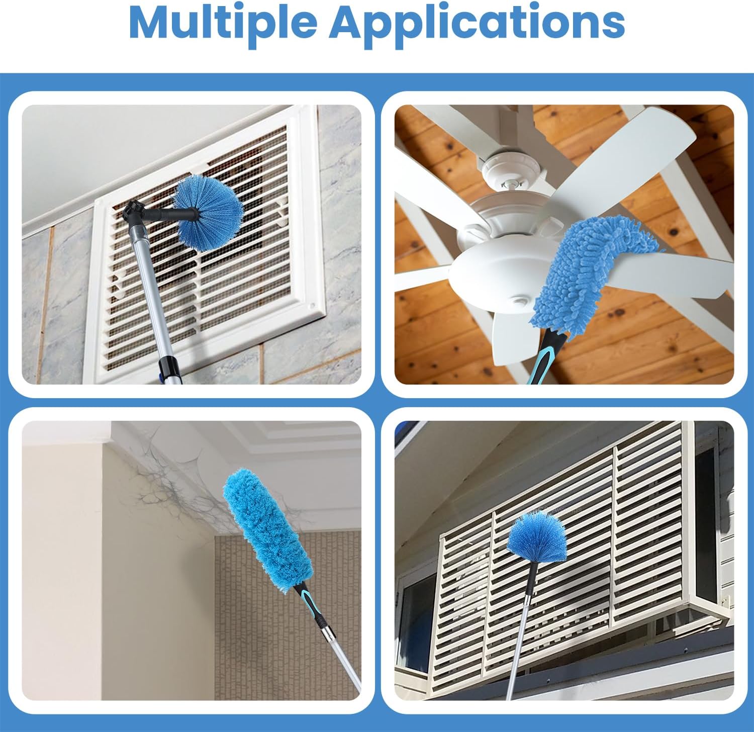 20ft High Ceiling Duster Kits with 5-12ft Heavy Duty Extension Pole - Fan Blade Cleaner, Cobweb