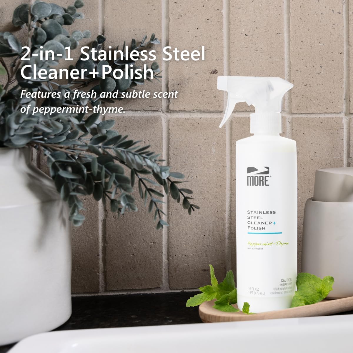 MORE - Stainless Steel Cleaner & Polish Spray + Microfiber Cloth - Stainless Steel Cleaner for