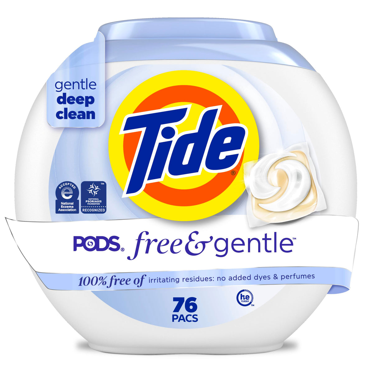 Tide PODS Free & Gentle laundry detergent, 76 ct, Trusted, gentle laundry detergent pods, 100% free