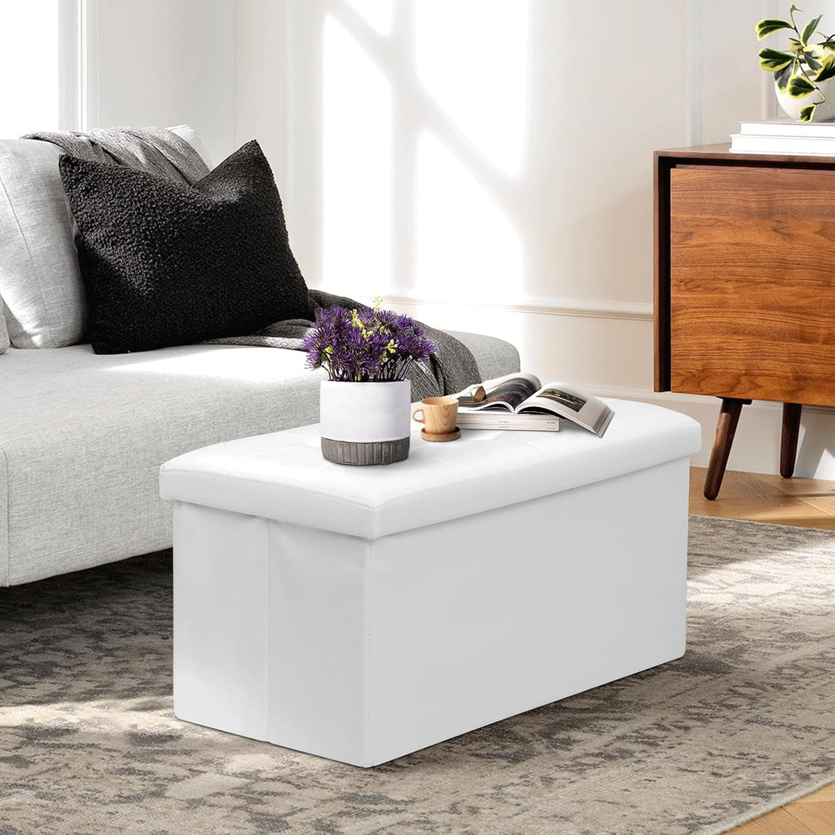 Athena Collection 30" Storage Ottoman Bench Folding Bench with 90L Hidden Storage, Large End of Bed