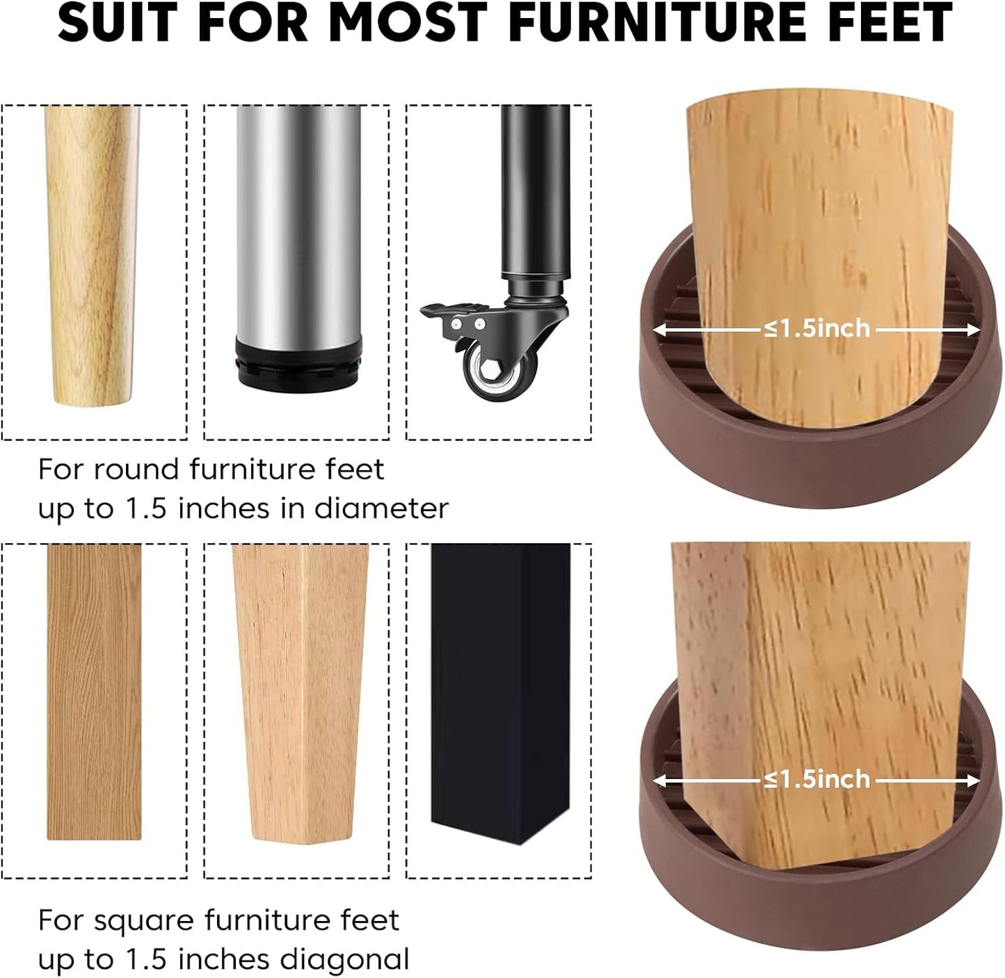 Rubber Furniture Pads Non Slips Furniture Casters Cup Chair Leg Floor Protectors for Bed Sofa Table