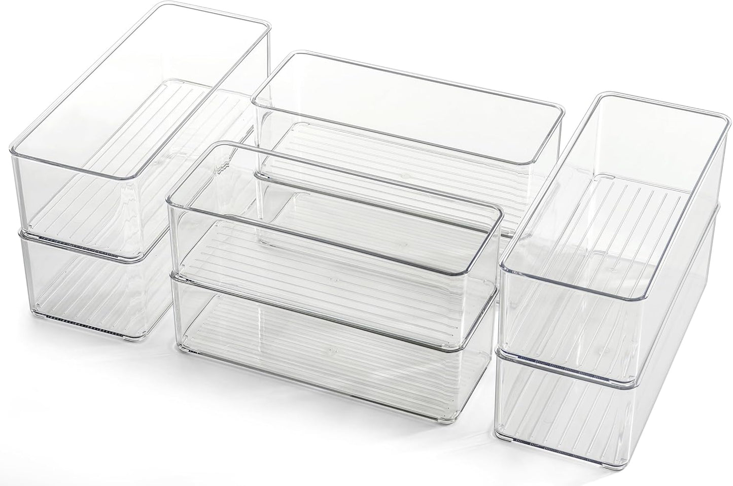Hudgan 8 Pack Clear Plastic Drawer Organizers Set, Stackable Deep Drawer Organizer for Makeup