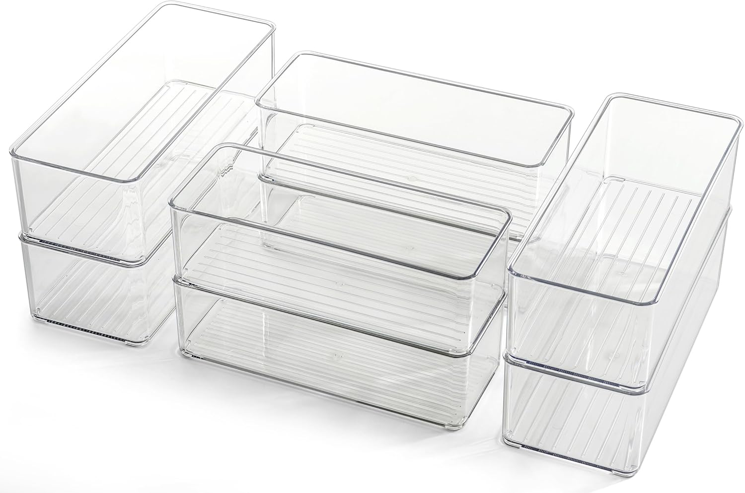 Hudgan 8 Pack Clear Plastic Drawer Organizers Set, Stackable Deep Drawer Organizer for Makeup