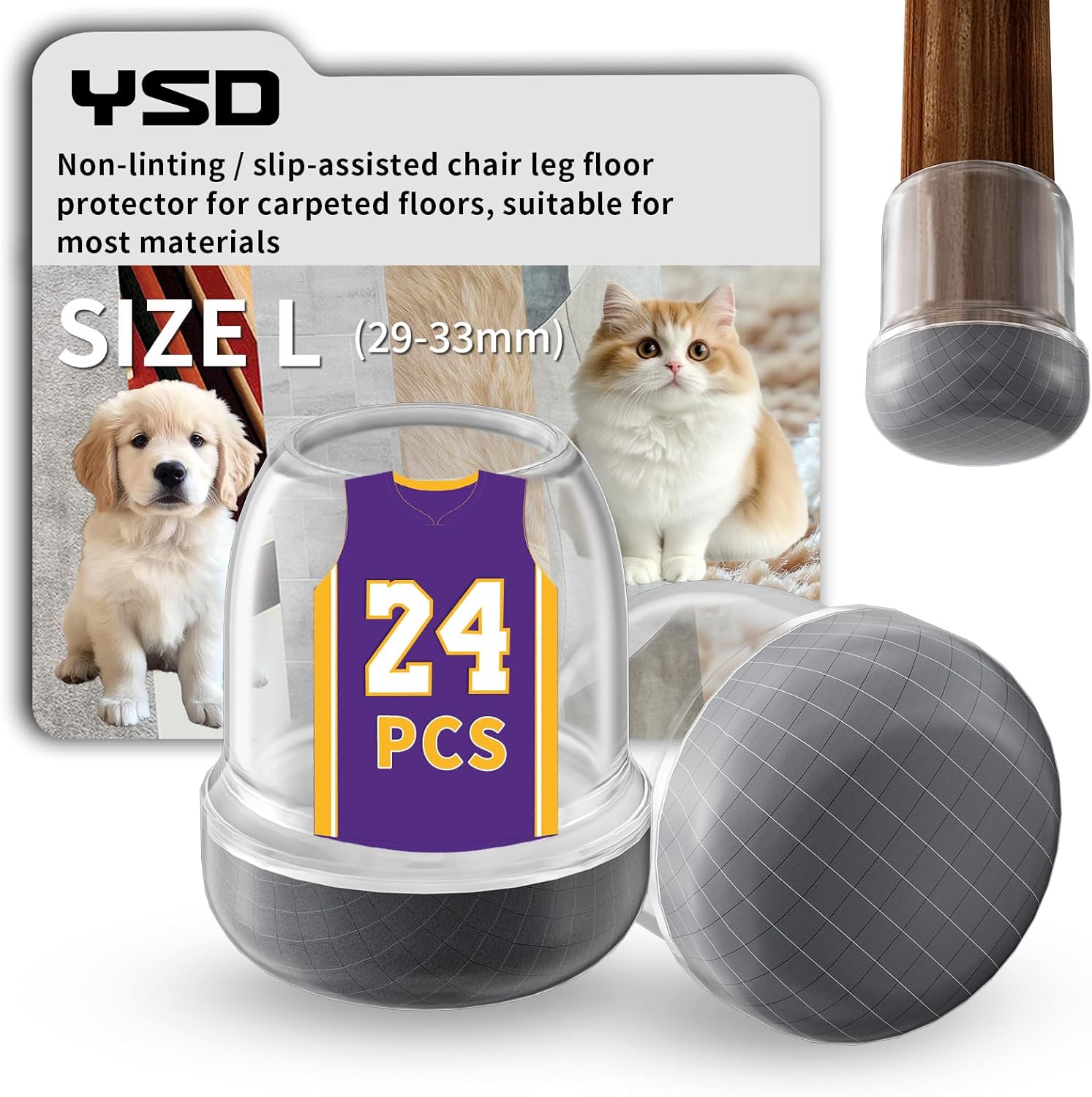YSD 1.25Inch 24 Pcs Silicone Chair Leg Floor Protectors,Hair and dust Resistant Round Chair Leg
