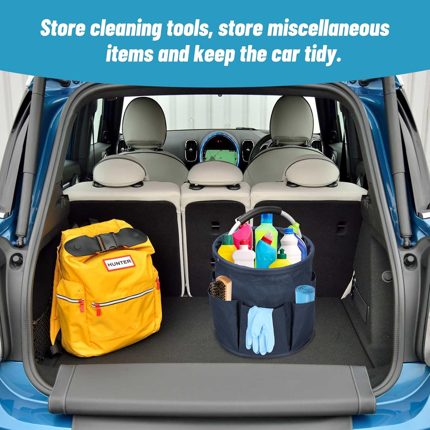 Qivine 17L Cleaning Caddy with Handle, Cleaning Supply Caddy Foldable Tool Bag Cleaning Products