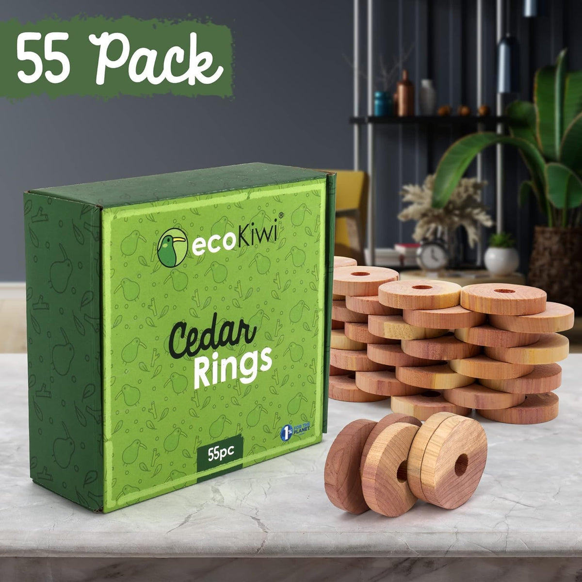 ecoKiwi Cedar Blocks for Clothes Storage - 55 Pack Cedar Rings - 100% Natural Aromatic Cedar for