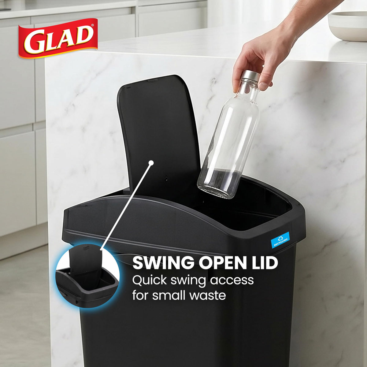 Glad Trash Can with Clorox Odor Protection | Linkable, 12 Gallon, Black