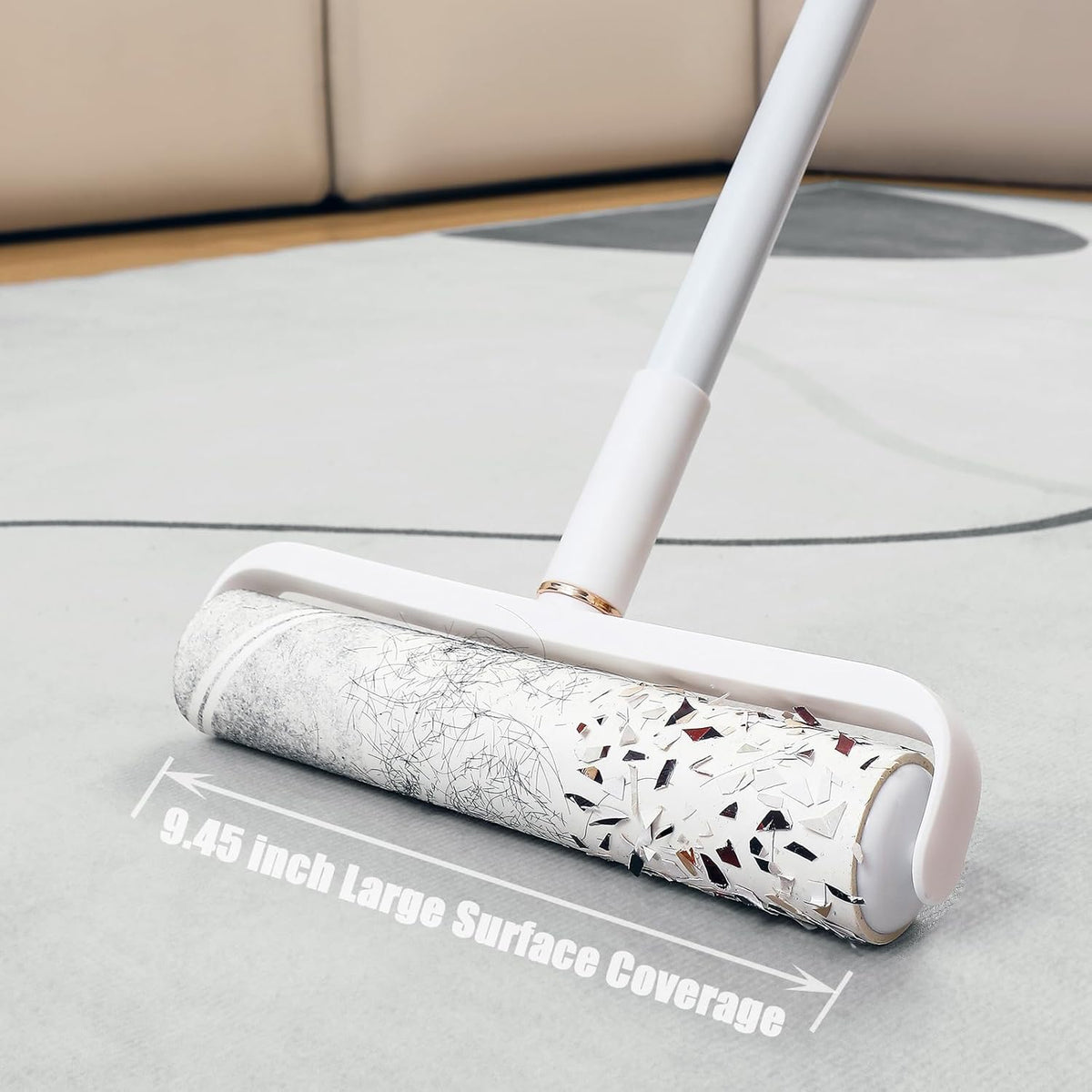 Floor Lint Roller Long Handle with Cover and 2 Refills for Pet Hair Extra Sticky Large 9.45 inch