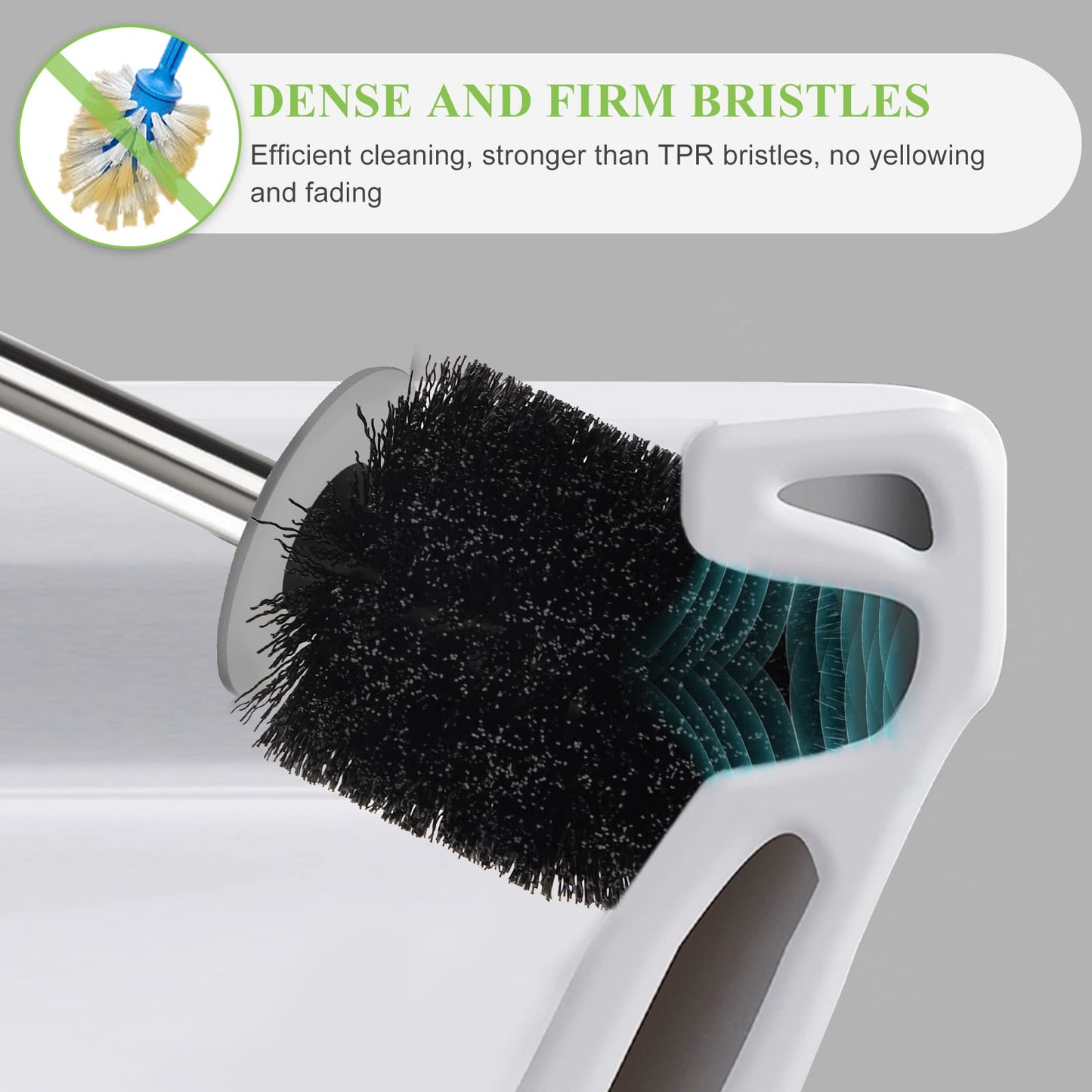 AONEZ Compact Toilet Brush & Holder, Stainless Steel Handle, White & Grey – view 3