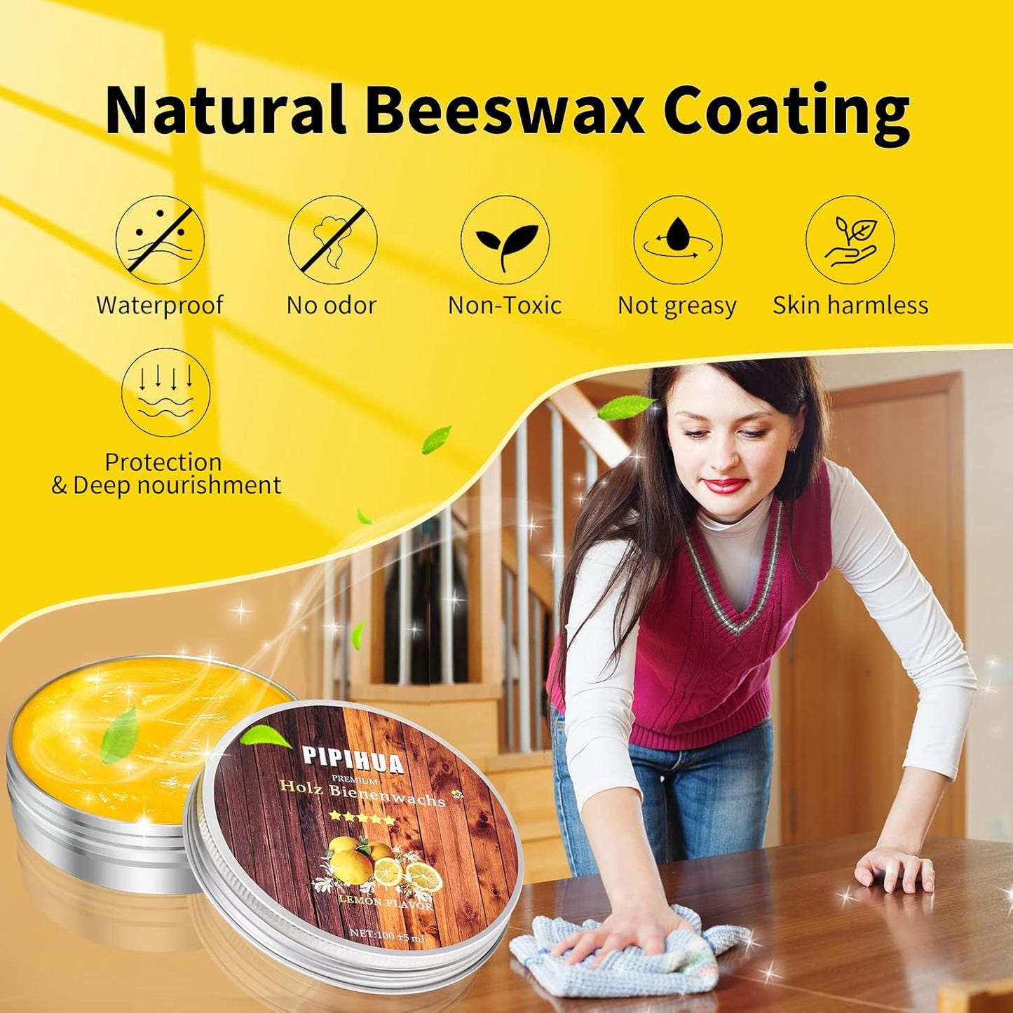 PIPIHUA Beeswax Polish and Conditioner for Wood Furniture - Waterproof & Restorer Wood Wax