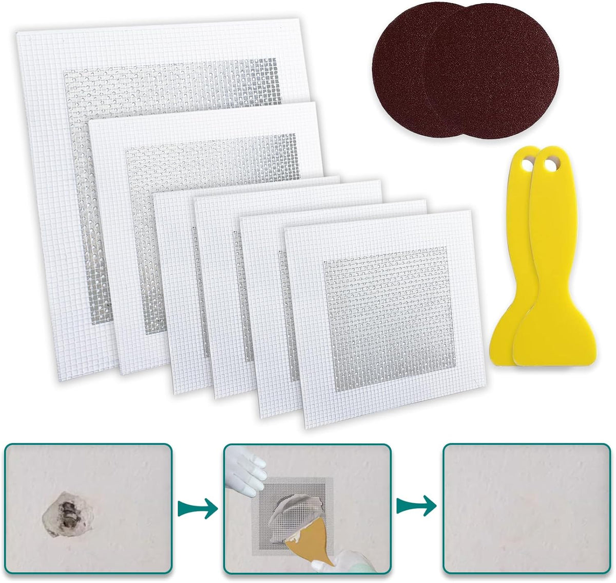 10 Pack Drywall Repair Kit for Large Holes, 4/6/8 Inch Dry Wall Patch Kits for Erase a Small Nail