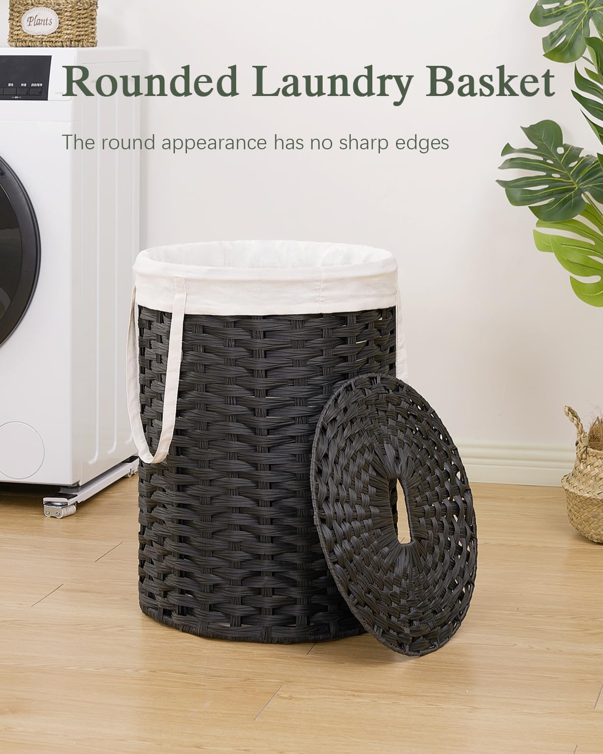 Laundry Hamper with Lid Laundry Basket with Lid 19.0 Gal (72 L) Round Wicker Laundry Basket