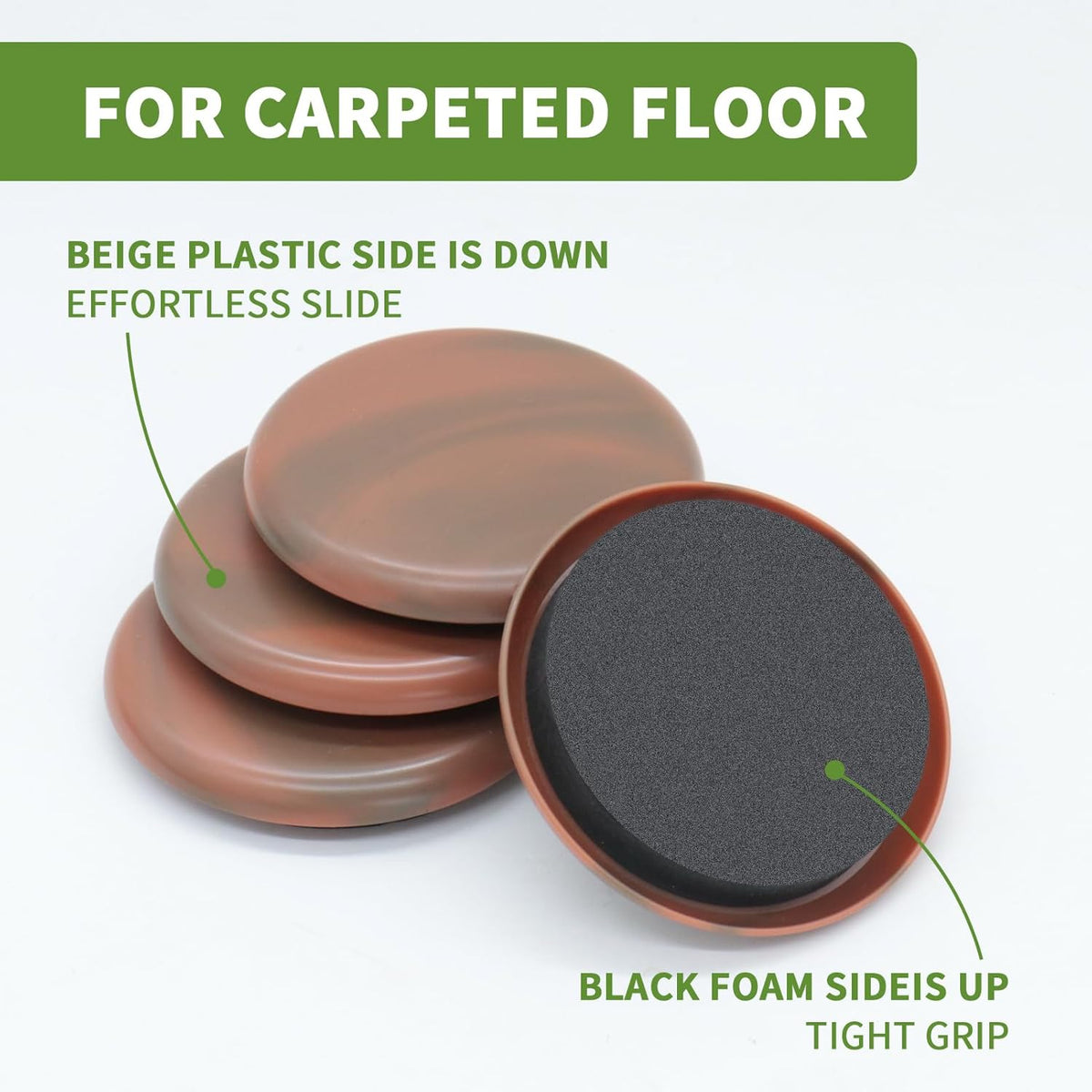 Furniture Sliders for Carpet 8 PCS - 2 1/2 inch Furniture Moving Slider Chair Legs Floors