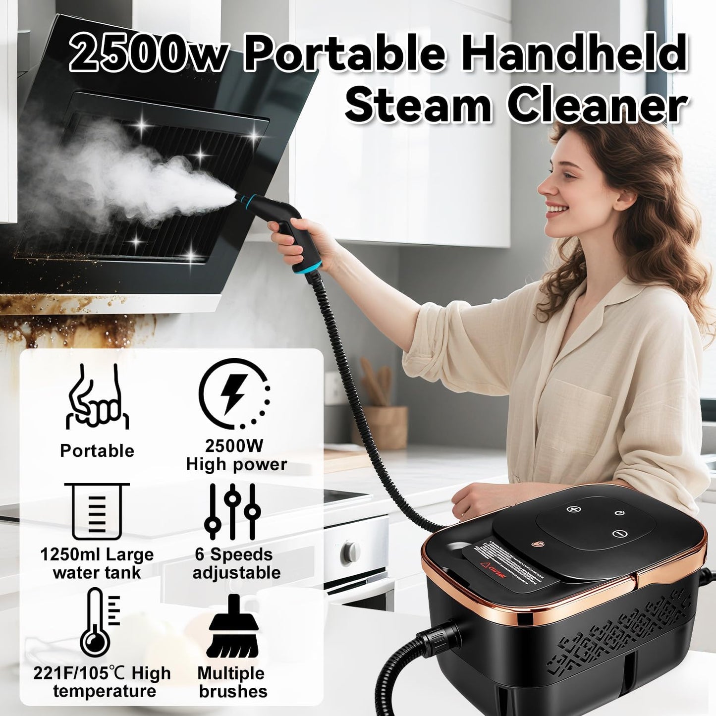 Steam Cleaner for Home, 2500W Portable Handheld Steamer for Cleaning, Large Capacity Tank