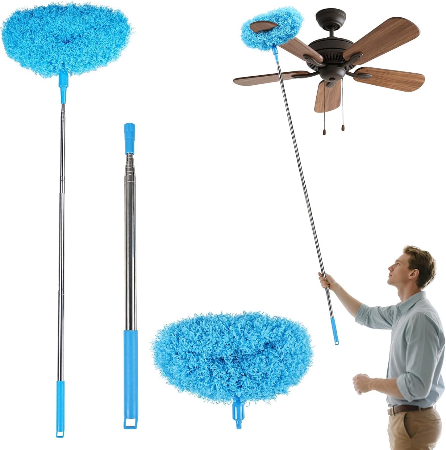 Ceiling Fan Cleaner Duster Reusable Microfiber Removable Extendable Duster with 95" Telescoping