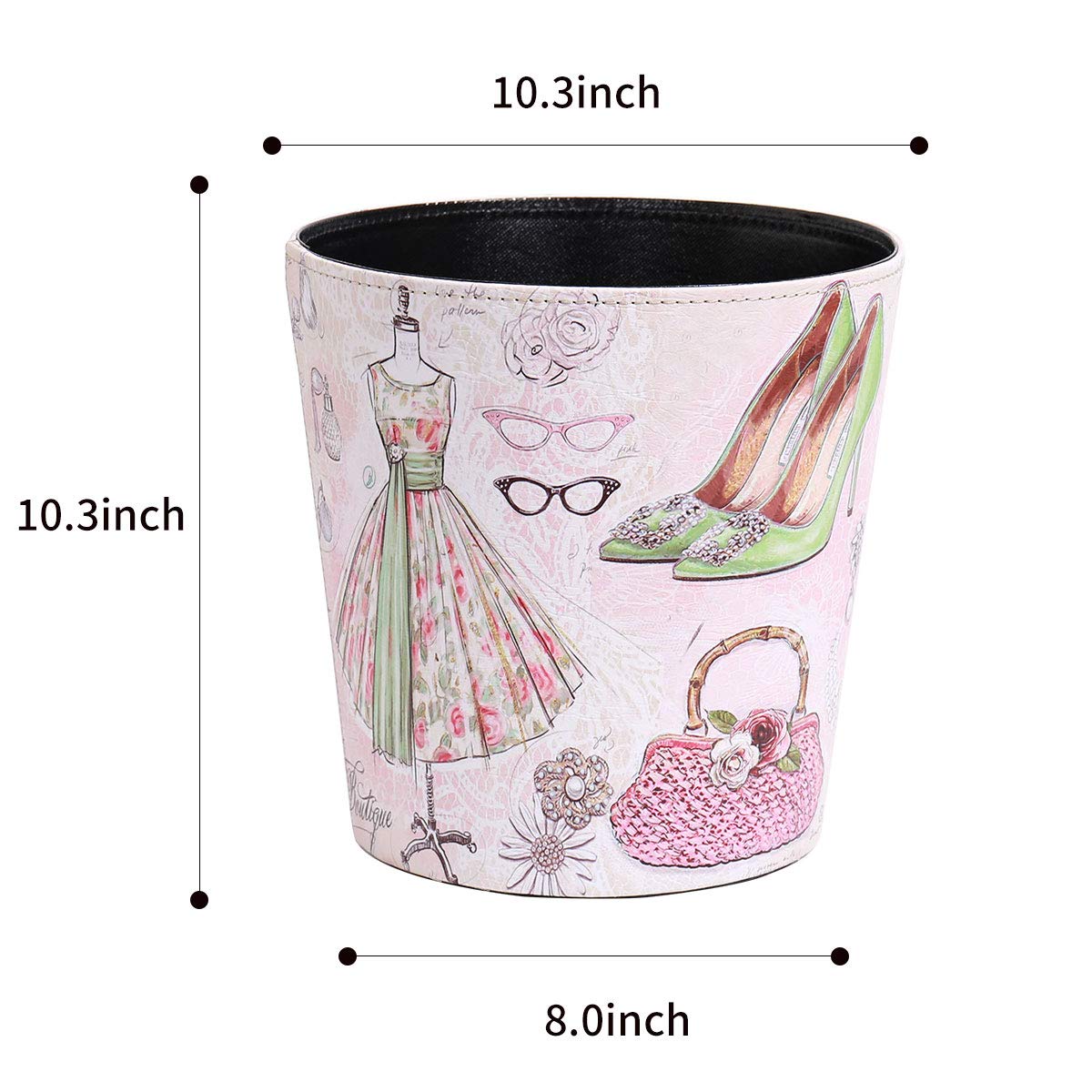 PU Leather Small Trash Can Wastebasket, Round Garbage Container Basket for Bathrooms, Laundry Room