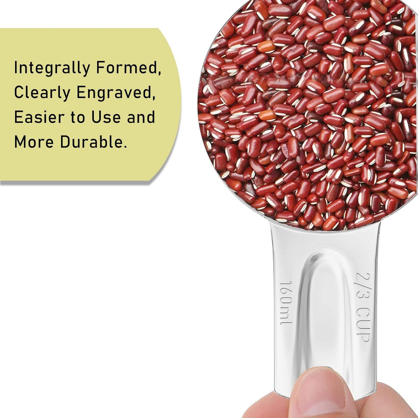 2PCS 2/3Cup (160ml, 5.3oz) Single Measuring Cup, Stainless Steel Measure Scoop, Metric and US