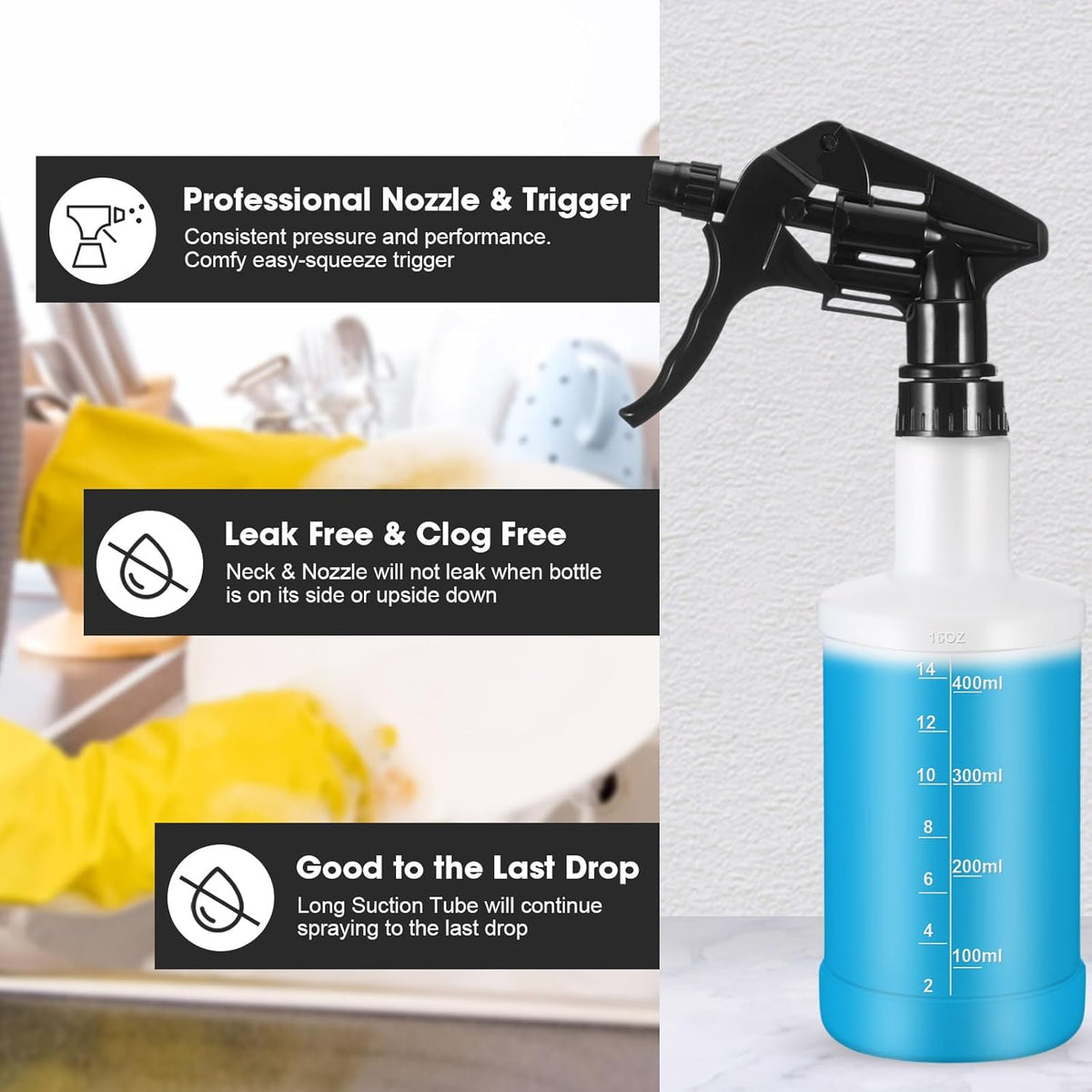 Eccliy 12 Pcs 16 Oz Plastic Spray Bottle, Adjustable Empty Reusable Sprayer for Cleaning, Planting
