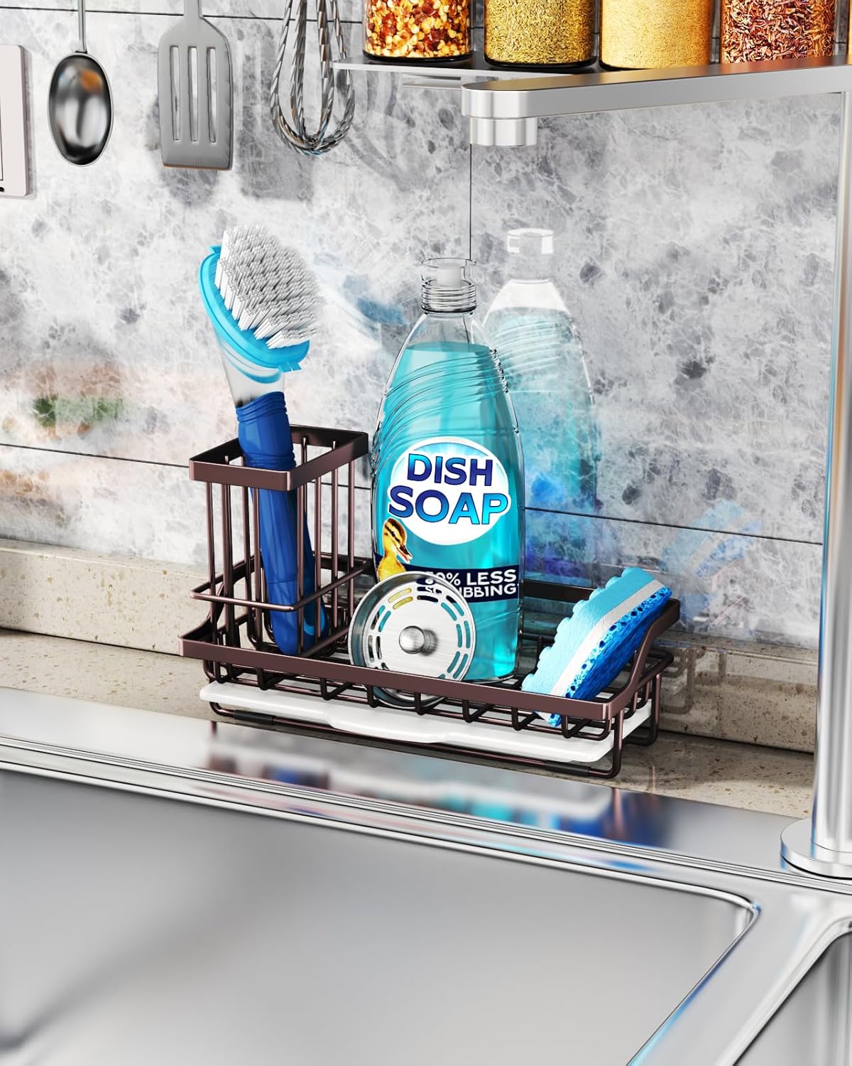 Consumest Sink Caddy Kitchen Organizer, Sponge Holder for Kitchen Sink with Removable Drip Tray for