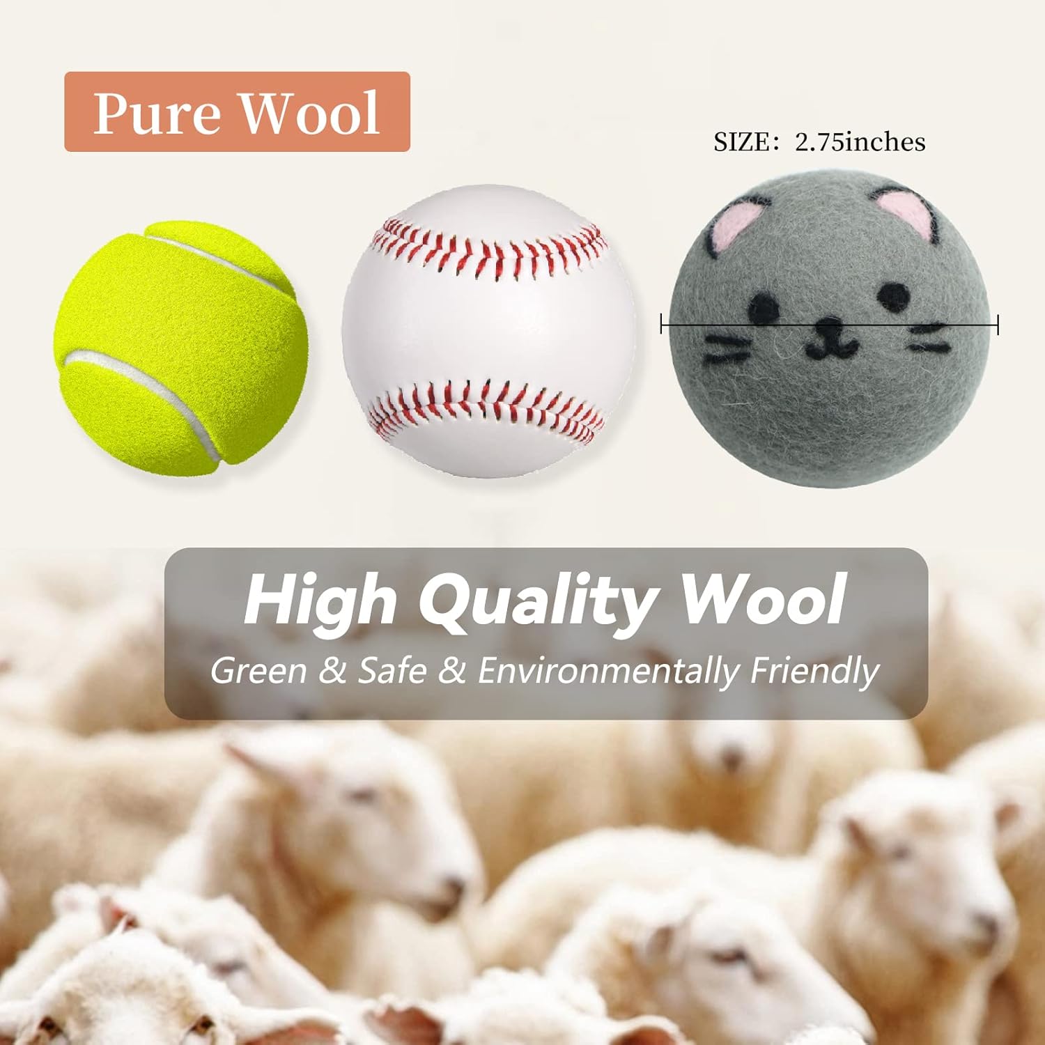Dryer Balls Laundry Reusable - XL Wool Dryer Balls - Handmade Cute Cat Shape 6 Pack, Extra Large