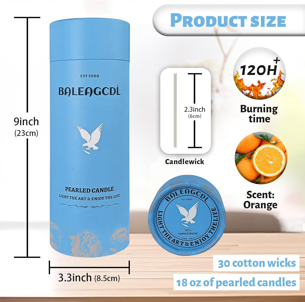 Orange Scented Pearled Candle 18oz Luxury Sand Candle Granulated Wax - 30 Cotton Wicks - Wax for