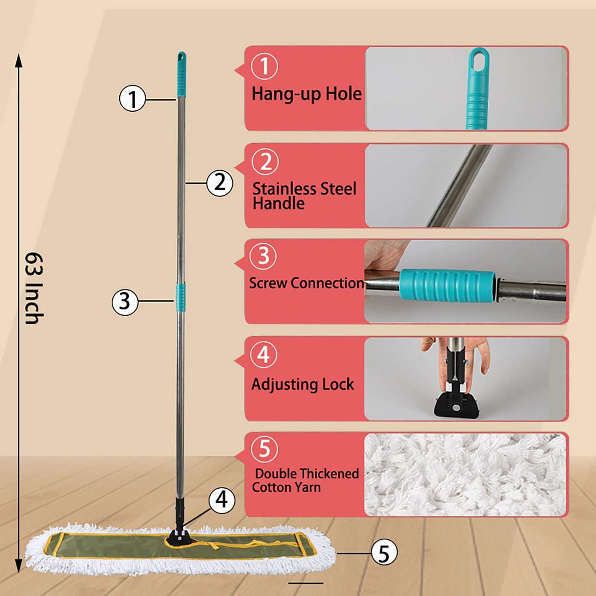 OFO 36inch Industrial Commercial Dust Mop 2 Sets //Heavy Duty Dust Mop // 63inch Length Stainless